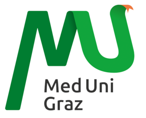 Das Logo besteht aus einer gezeichneten grünen Schlange, welche die Buchstaben "M" und "U" formen. Darunter steht "Med Uni Graz".